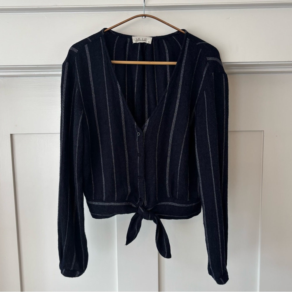 BELLA DAHL Women’s Small Tie Front Sweater Button Down Top Navy Blue P2P 20” - Picture 12 of 12